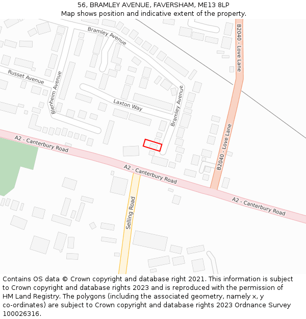 56, BRAMLEY AVENUE, FAVERSHAM, ME13 8LP: Location map and indicative extent of plot