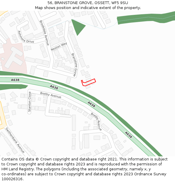 56, BRANSTONE GROVE, OSSETT, WF5 9SU: Location map and indicative extent of plot