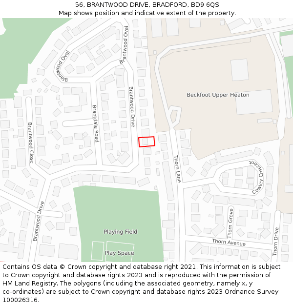 56, BRANTWOOD DRIVE, BRADFORD, BD9 6QS: Location map and indicative extent of plot