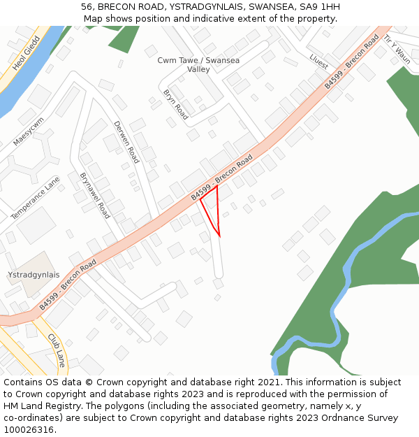 56, BRECON ROAD, YSTRADGYNLAIS, SWANSEA, SA9 1HH: Location map and indicative extent of plot