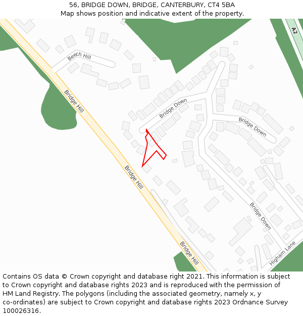 56, BRIDGE DOWN, BRIDGE, CANTERBURY, CT4 5BA: Location map and indicative extent of plot