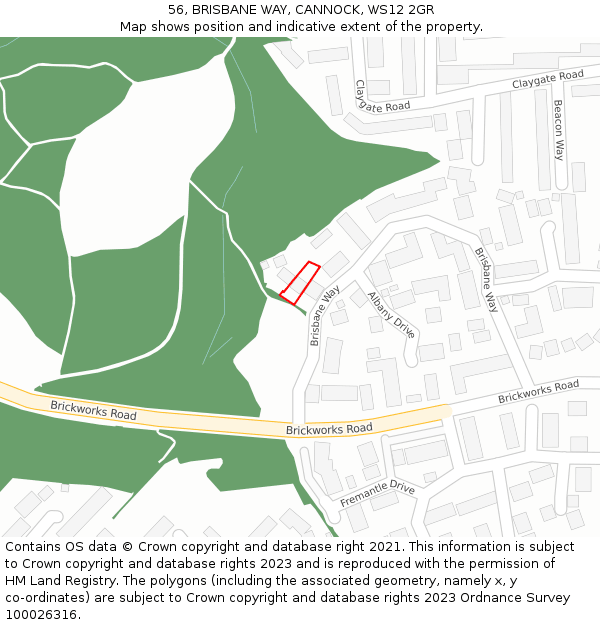 56, BRISBANE WAY, CANNOCK, WS12 2GR: Location map and indicative extent of plot