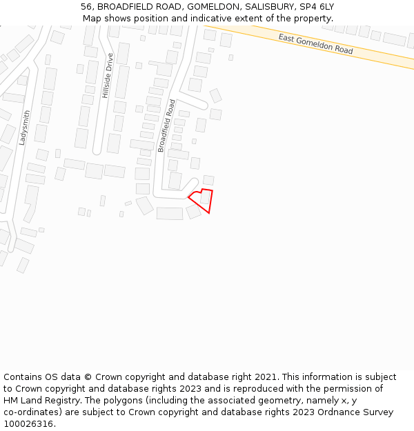 56, BROADFIELD ROAD, GOMELDON, SALISBURY, SP4 6LY: Location map and indicative extent of plot