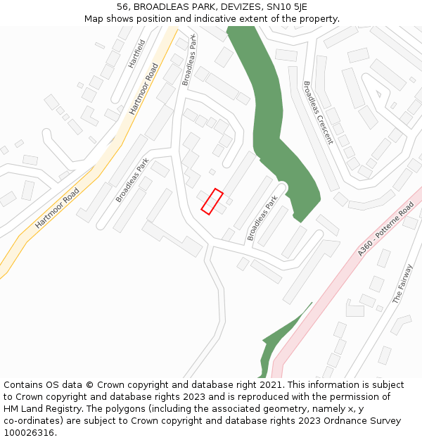56, BROADLEAS PARK, DEVIZES, SN10 5JE: Location map and indicative extent of plot