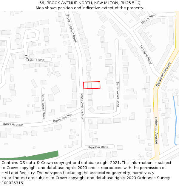 56, BROOK AVENUE NORTH, NEW MILTON, BH25 5HQ: Location map and indicative extent of plot