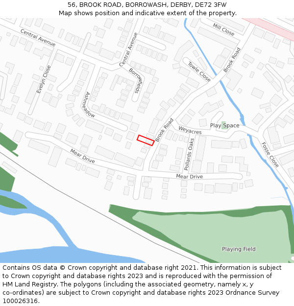 56, BROOK ROAD, BORROWASH, DERBY, DE72 3FW: Location map and indicative extent of plot