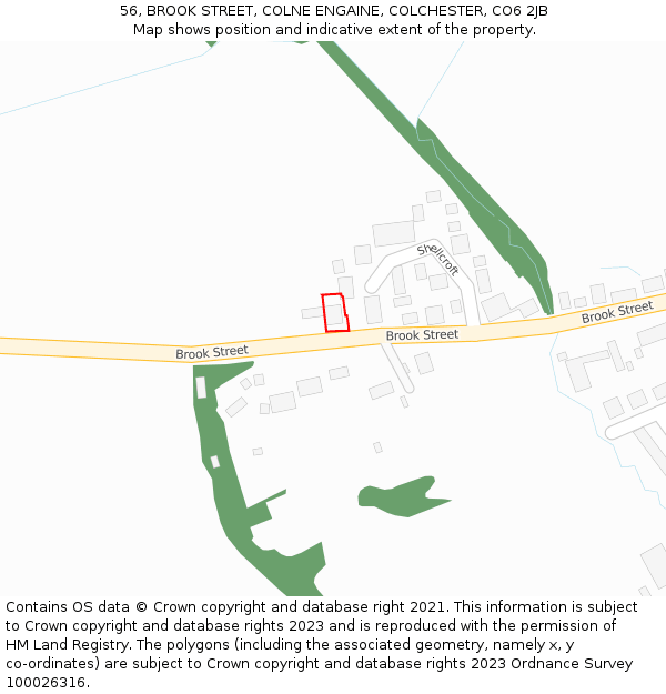 56, BROOK STREET, COLNE ENGAINE, COLCHESTER, CO6 2JB: Location map and indicative extent of plot