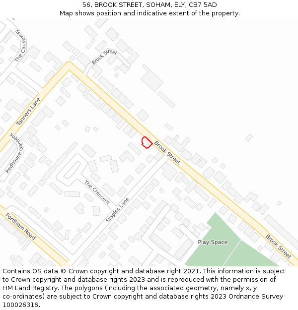 56, BROOK STREET, SOHAM, ELY, CB7 5AD: Location map and indicative extent of plot