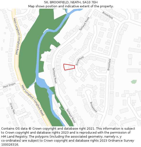 56, BROOKFIELD, NEATH, SA10 7EH: Location map and indicative extent of plot