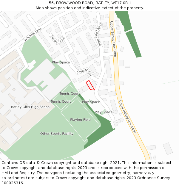 56, BROW WOOD ROAD, BATLEY, WF17 0RH: Location map and indicative extent of plot