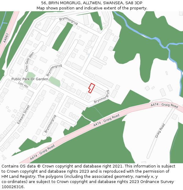 56, BRYN MORGRUG, ALLTWEN, SWANSEA, SA8 3DP: Location map and indicative extent of plot