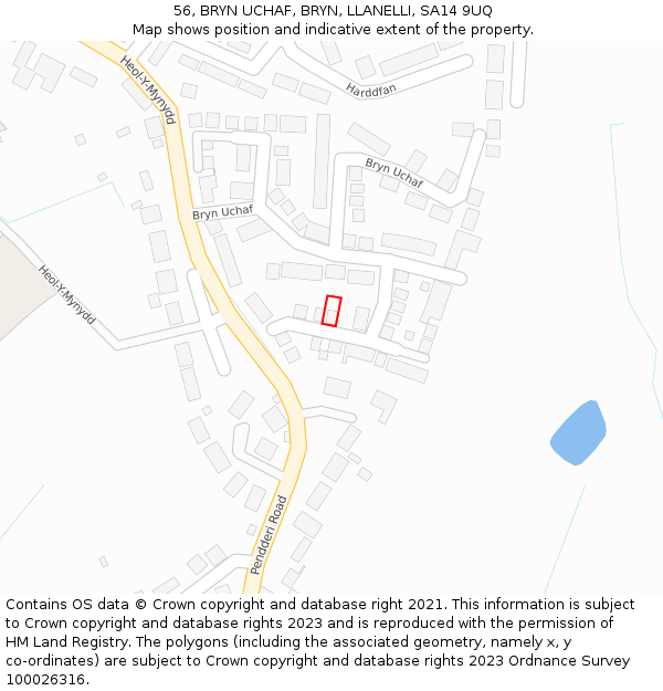 56, BRYN UCHAF, BRYN, LLANELLI, SA14 9UQ: Location map and indicative extent of plot