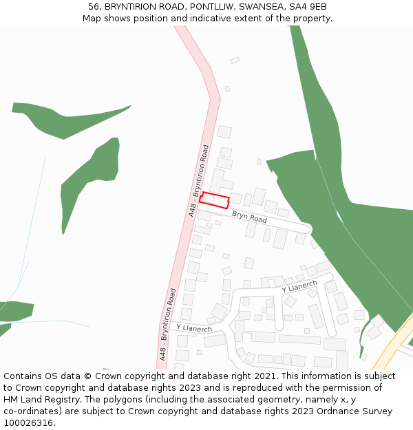 56, BRYNTIRION ROAD, PONTLLIW, SWANSEA, SA4 9EB: Location map and indicative extent of plot