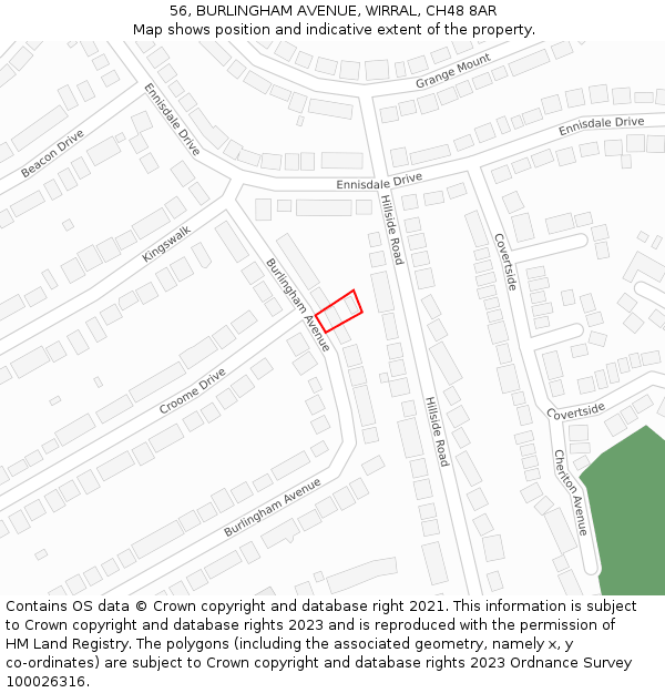 56, BURLINGHAM AVENUE, WIRRAL, CH48 8AR: Location map and indicative extent of plot