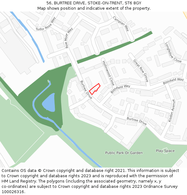 56, BURTREE DRIVE, STOKE-ON-TRENT, ST6 8GY: Location map and indicative extent of plot