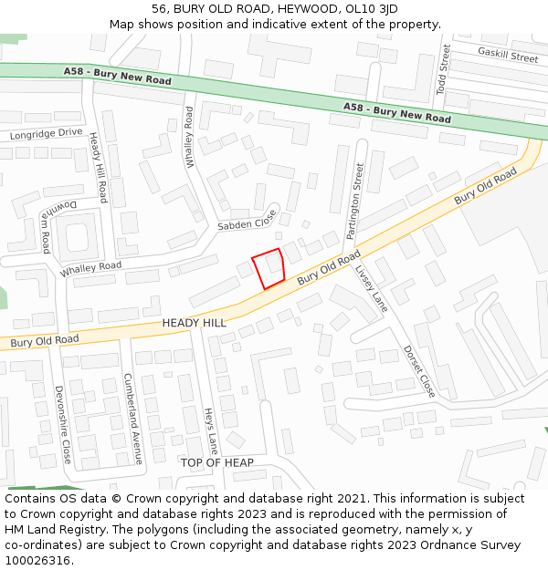 56, BURY OLD ROAD, HEYWOOD, OL10 3JD: Location map and indicative extent of plot