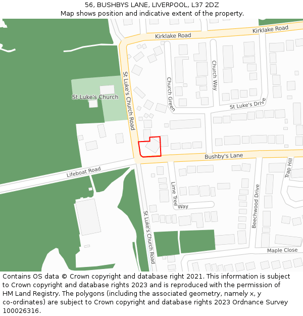 56, BUSHBYS LANE, LIVERPOOL, L37 2DZ: Location map and indicative extent of plot