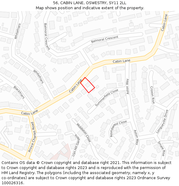 56, CABIN LANE, OSWESTRY, SY11 2LL: Location map and indicative extent of plot