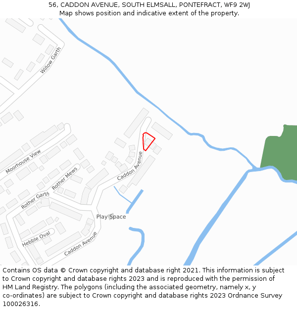 56, CADDON AVENUE, SOUTH ELMSALL, PONTEFRACT, WF9 2WJ: Location map and indicative extent of plot