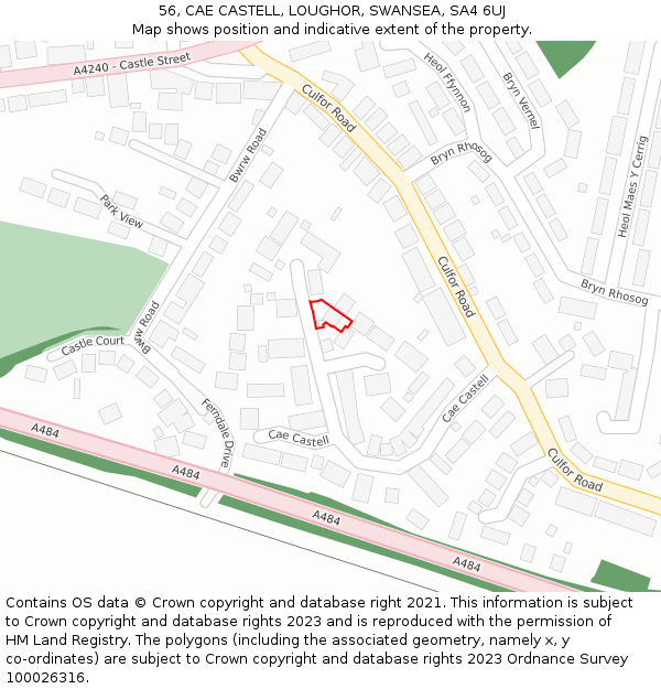 56, CAE CASTELL, LOUGHOR, SWANSEA, SA4 6UJ: Location map and indicative extent of plot