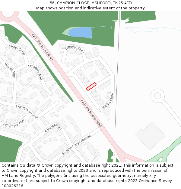 56, CAMPION CLOSE, ASHFORD, TN25 4FD: Location map and indicative extent of plot
