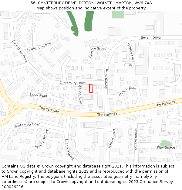 56, CANTERBURY DRIVE, PERTON, WOLVERHAMPTON, WV6 7XA: Location map and indicative extent of plot