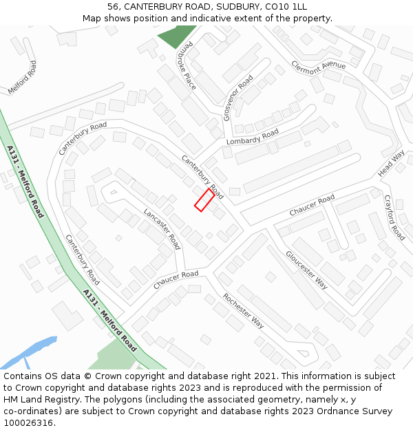 56, CANTERBURY ROAD, SUDBURY, CO10 1LL: Location map and indicative extent of plot