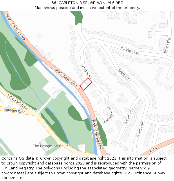 56, CARLETON RISE, WELWYN, AL6 9RG: Location map and indicative extent of plot