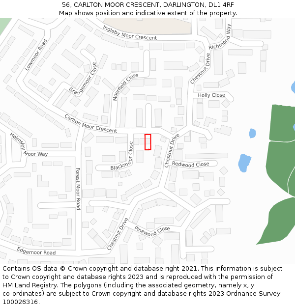 56, CARLTON MOOR CRESCENT, DARLINGTON, DL1 4RF: Location map and indicative extent of plot