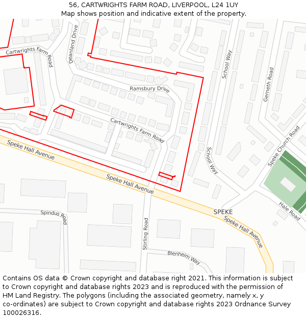 56, CARTWRIGHTS FARM ROAD, LIVERPOOL, L24 1UY: Location map and indicative extent of plot