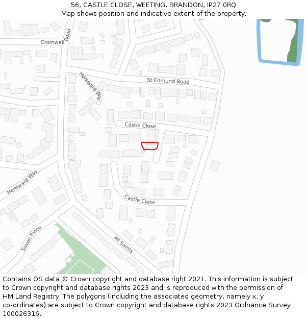 56, CASTLE CLOSE, WEETING, BRANDON, IP27 0RQ: Location map and indicative extent of plot