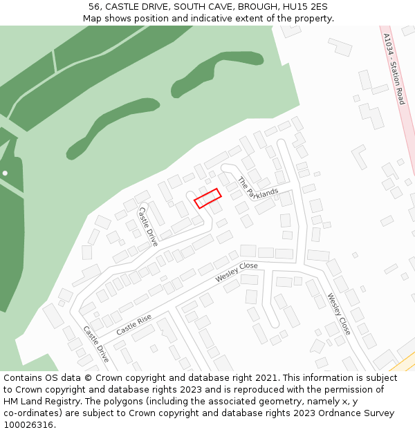 56, CASTLE DRIVE, SOUTH CAVE, BROUGH, HU15 2ES: Location map and indicative extent of plot