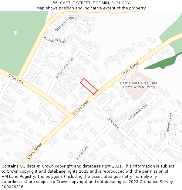 56, CASTLE STREET, BODMIN, PL31 2DY: Location map and indicative extent of plot