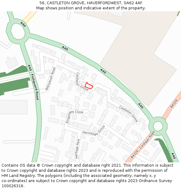 56, CASTLETON GROVE, HAVERFORDWEST, SA62 4AF: Location map and indicative extent of plot