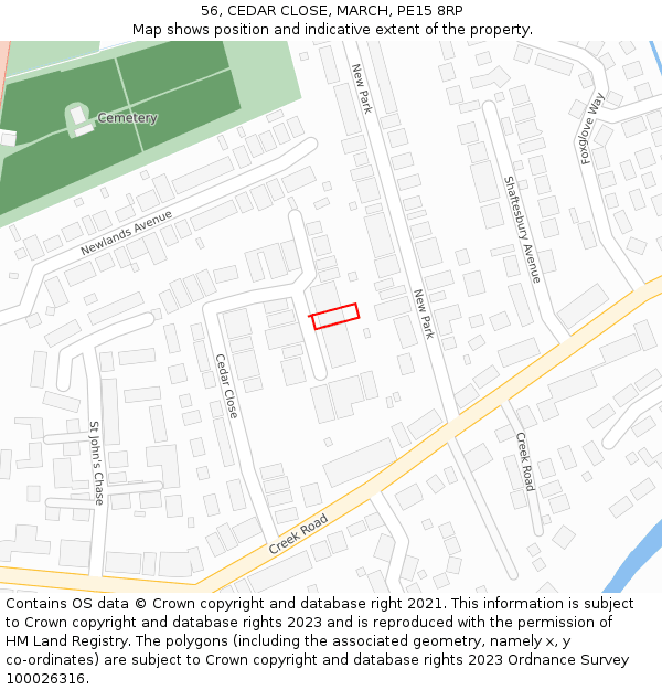 56, CEDAR CLOSE, MARCH, PE15 8RP: Location map and indicative extent of plot