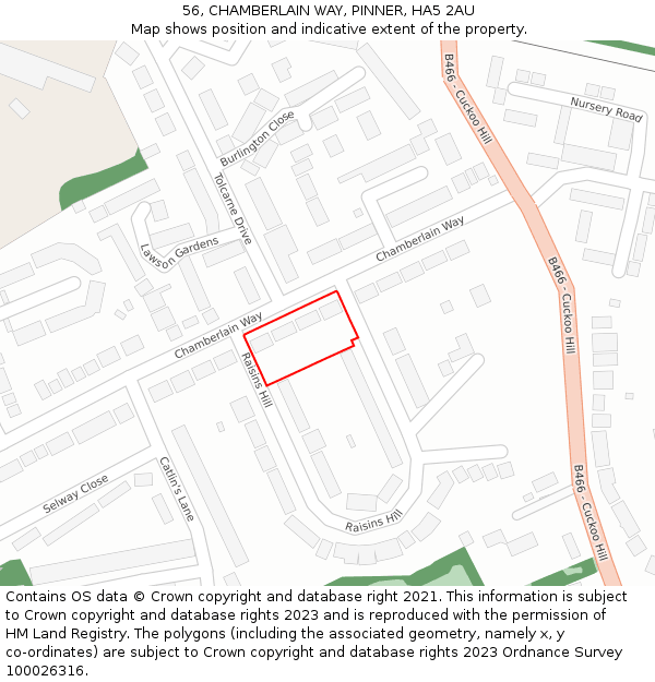 56, CHAMBERLAIN WAY, PINNER, HA5 2AU: Location map and indicative extent of plot