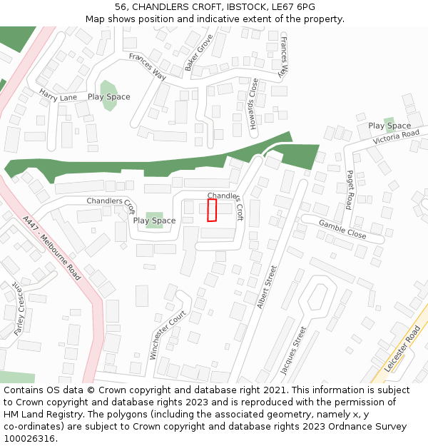 56, CHANDLERS CROFT, IBSTOCK, LE67 6PG: Location map and indicative extent of plot