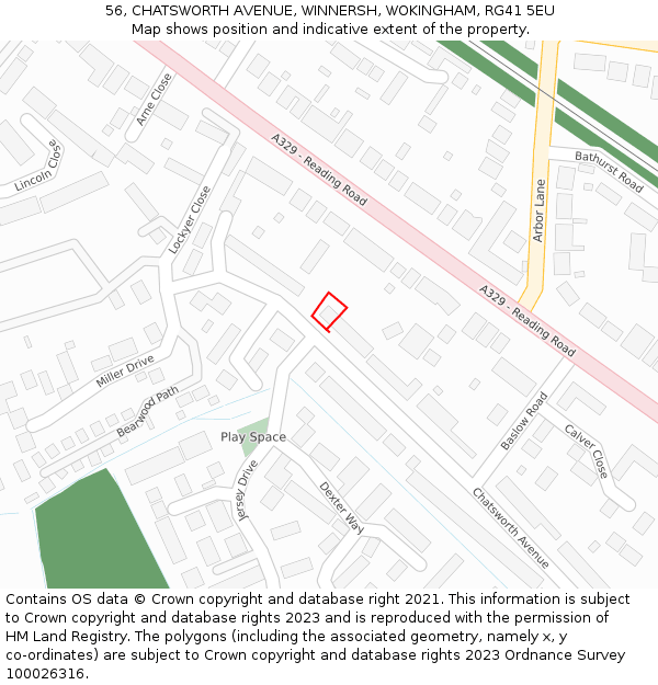 56, CHATSWORTH AVENUE, WINNERSH, WOKINGHAM, RG41 5EU: Location map and indicative extent of plot