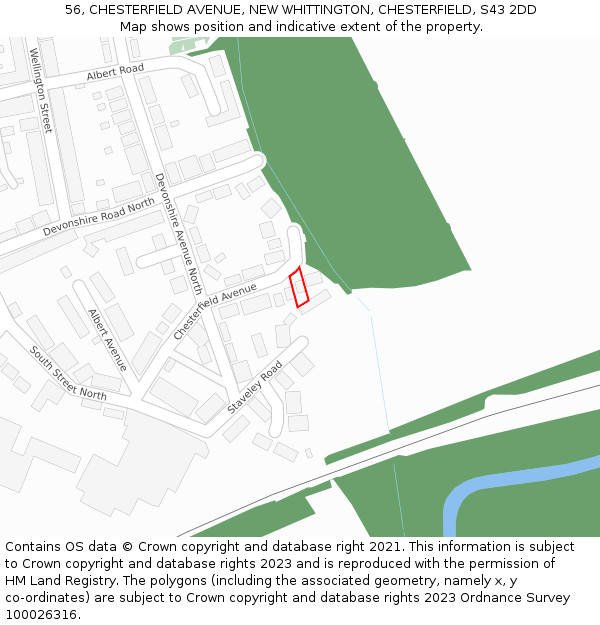 56, CHESTERFIELD AVENUE, NEW WHITTINGTON, CHESTERFIELD, S43 2DD: Location map and indicative extent of plot