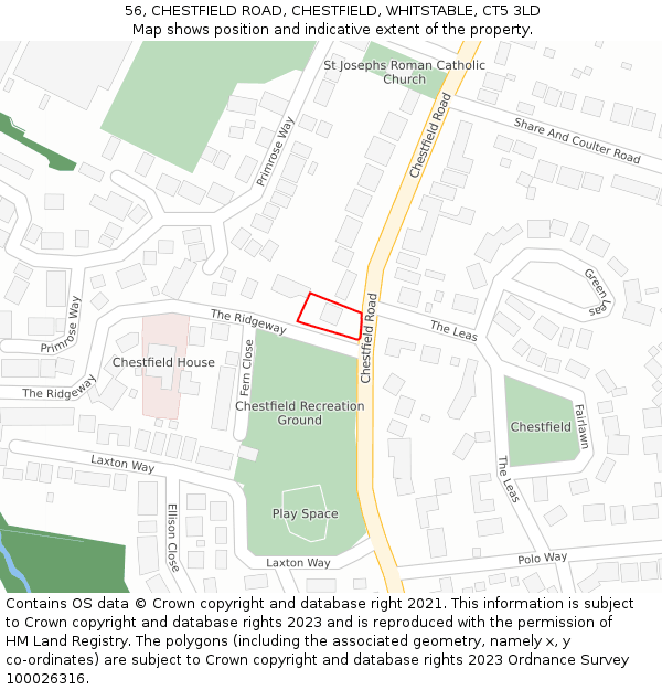 56, CHESTFIELD ROAD, CHESTFIELD, WHITSTABLE, CT5 3LD: Location map and indicative extent of plot