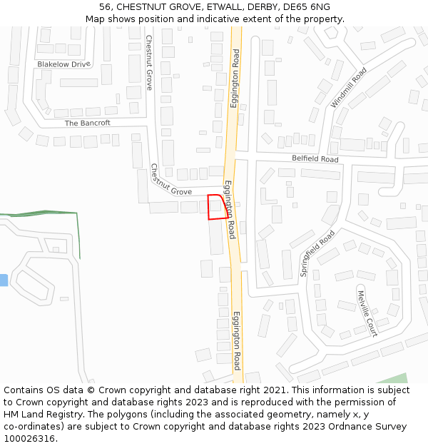 56, CHESTNUT GROVE, ETWALL, DERBY, DE65 6NG: Location map and indicative extent of plot