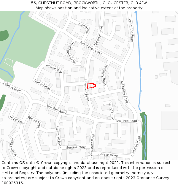 56, CHESTNUT ROAD, BROCKWORTH, GLOUCESTER, GL3 4FW: Location map and indicative extent of plot