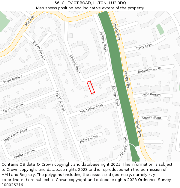 56, CHEVIOT ROAD, LUTON, LU3 3DQ: Location map and indicative extent of plot