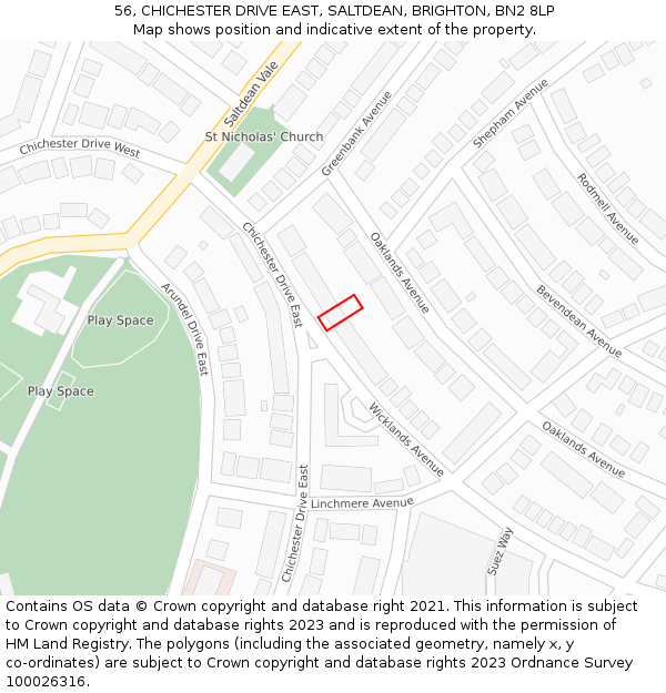 56, CHICHESTER DRIVE EAST, SALTDEAN, BRIGHTON, BN2 8LP: Location map and indicative extent of plot