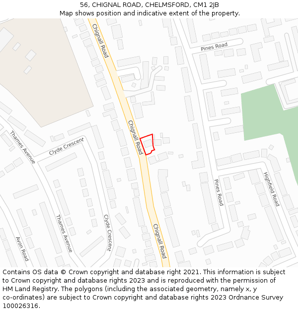 56, CHIGNAL ROAD, CHELMSFORD, CM1 2JB: Location map and indicative extent of plot