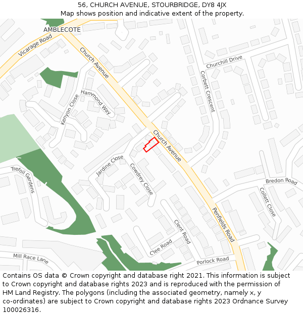 56, CHURCH AVENUE, STOURBRIDGE, DY8 4JX: Location map and indicative extent of plot