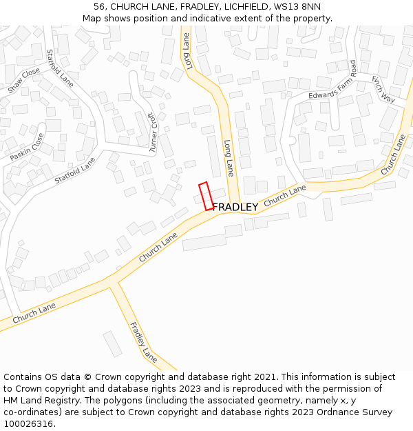 56, CHURCH LANE, FRADLEY, LICHFIELD, WS13 8NN: Location map and indicative extent of plot