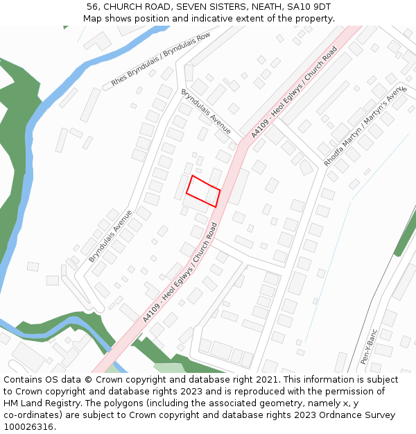 56, CHURCH ROAD, SEVEN SISTERS, NEATH, SA10 9DT: Location map and indicative extent of plot