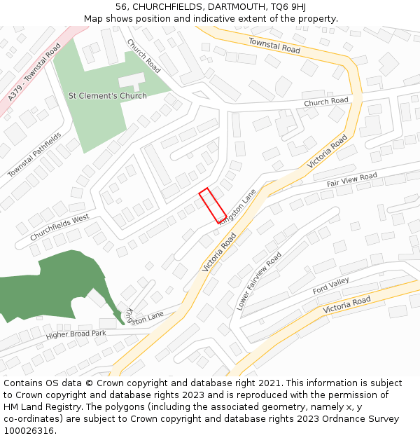 56, CHURCHFIELDS, DARTMOUTH, TQ6 9HJ: Location map and indicative extent of plot