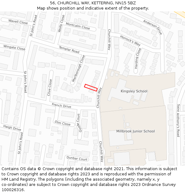 56, CHURCHILL WAY, KETTERING, NN15 5BZ: Location map and indicative extent of plot